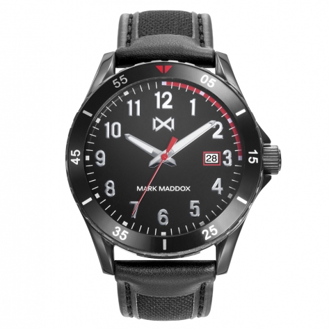 Mission Mark Maddox Mission Men's Watch, three hands with calendar, steel with black band