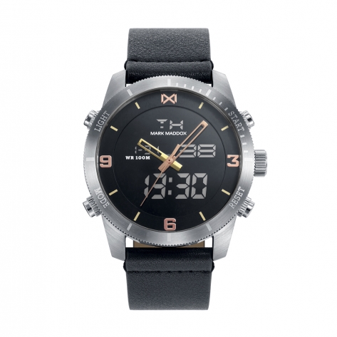 Mark Maddox Mission analog and digital stainless steel men's watch with black synthetic leather band Mark Maddox Mission analog and digital stainless steel men's watch with black synthetic leather band