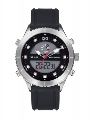 Mission_ch Reloj de Hombre Mark Maddox Mission analógico digital de acero y correa de silicona negra