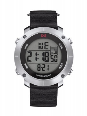 Mission_ch Reloj de Hombre Mark Maddox Mission digital de acero IP gris y correa de nylon negra