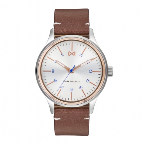 Village Mark Maddox Village Men's Watch three hands steel with brown synthetic leather strap