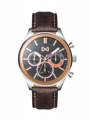 Midtown Men's Mark Maddox Midtown multifunction steel watch with brown synthetic leather strap