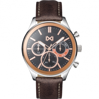 Reloj de Hombre Mark Maddox Midtown multifunción de acero y correa de piel sintética marrón