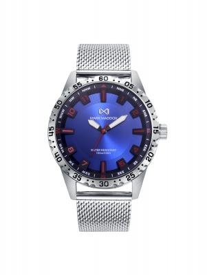 Mission Men's watch MISSION with blue dial, red indexes and stainless steel mesh