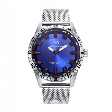 Men's watch MISSION with blue dial, red indexes and stainless steel mesh Men's watch MISSION with blue dial, red indexes and stainless steel mesh