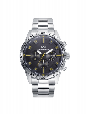 Mission Men's MISSION Multifunction watch with black dial, yellow hour markers and stainless steel bracelet
