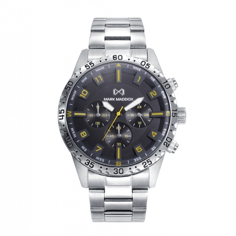 Men's MISSION Multifunction watch with black dial, yellow hour markers and stainless steel bracelet Men's MISSION Multifunction watch with black dial, yellow hour markers and stainless steel bracelet