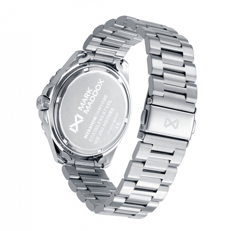 Mission Reloj Mark Maddox de hombre caja de acero con bisel negro, 10 Atm, brazalete de acero, movimiento cuarzo