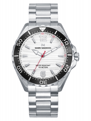 Mission Reloj Mark Maddox de hombre caja de acero con bisel negro, 10 Atm, brazalete de acero, movimiento cuarzo