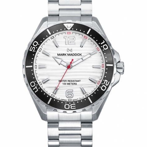 Mission Reloj Mark Maddox de hombre caja de acero con bisel negro, 10 Atm, brazalete de acero, movimiento cuarzo