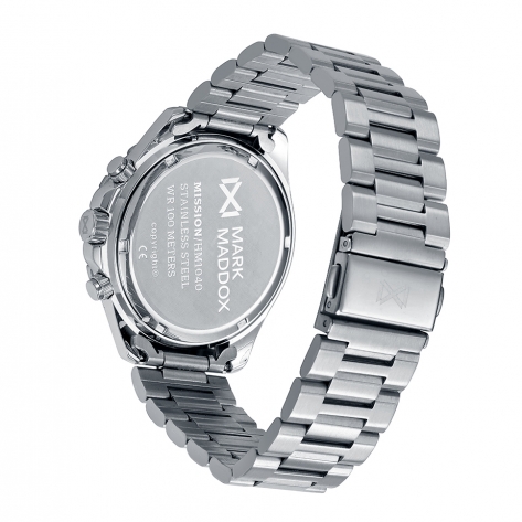 Mission Reloj Mark Maddox de hombre caja de acero con bisel de aluminio en negro, 10 Atm, brazalete de acero , movimiento cuarzo