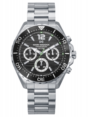 Mission Reloj Mark Maddox de hombre caja de acero con bisel de aluminio en negro, 10 Atm, brazalete de acero , movimiento cuarzo