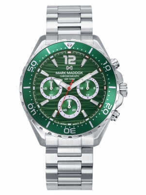 Mission Reloj Mark Maddox de hombre caja  de acero con bisel de alumino verde, 10 Atm, brazalete de acero , movimiento cuarzo
