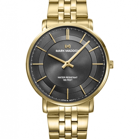 Greenwich Reloj Mark Maddox de hombre caja de acero Ip dorado, 5 Atm , brazalete de acero Ip dorado, movimiento cuarzo