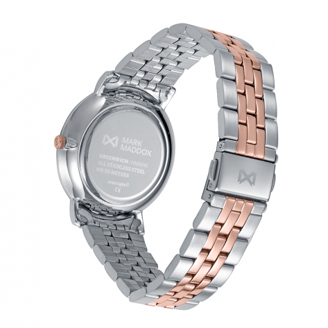 Greenwich Reloj Mark Maddox de hombre caja bitono de acero Ip rosa, 5 Atm, brazalete bitono de acero e Ip rosa, movimiento cuarzo