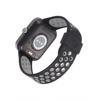 Reloj Smart de policarbonato negro y correa de silicona perforada bicolor en negro y gris - HS2000-10