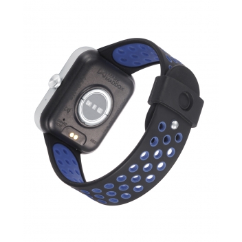 Reloj Smart de policarbonato negro y correa de silicona perforada bicolor en negro y azul - HS2000-80