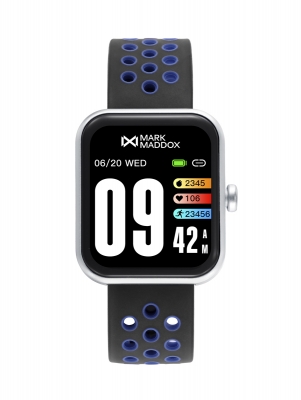 Smart Now · Smart Watches Reloj Smart de policarbonato negro y correa de silicona perforada bicolor en negro y azul