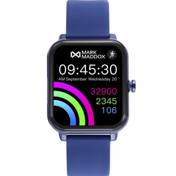 Reloj Smart de policarbonato negro y correa de silicona color azul