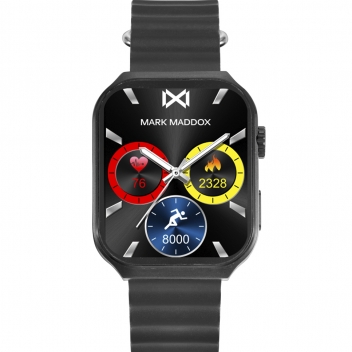 Schwarze Smartwatch schwarzes Metallgehäuse und schwarzes Silikonarmband