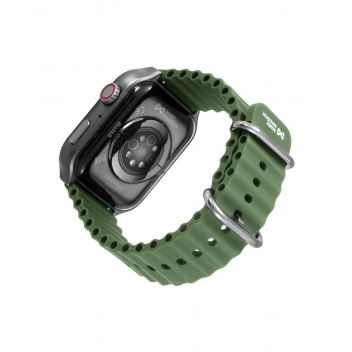 Schwarze Smartwatch silbernes Metallgehäuse und grünes Silikonarmband - HS2002-60