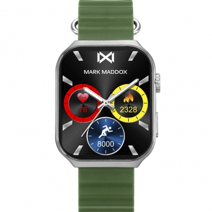 Reloj Smart de metal plateado y correa de silicona verde