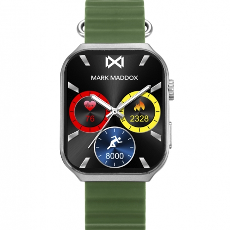 Smart Now · Smart Watches Schwarze Smartwatch silbernes Metallgehäuse und grünes Silikonarmband