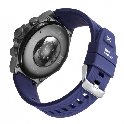 Smart Now · Smart Watches Reloj Smart de metal negro con bisel azul y correa de Silicona azul