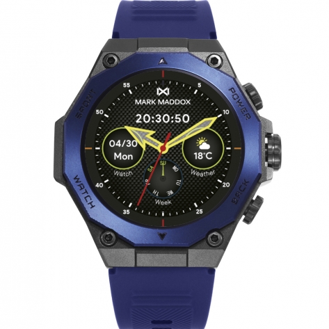 Smart Now · Smart Watches Reloj Smart de metal negro con bisel azul y correa de Silicona azul