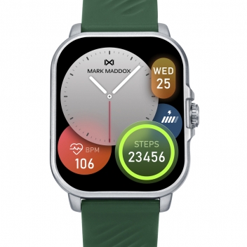 Polycarbonate Smart Watch with green silicone strap