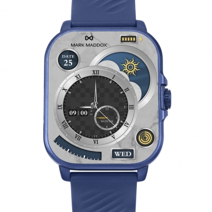 Montre intelligente en polycarbonate avec bracelet en silicone bleu