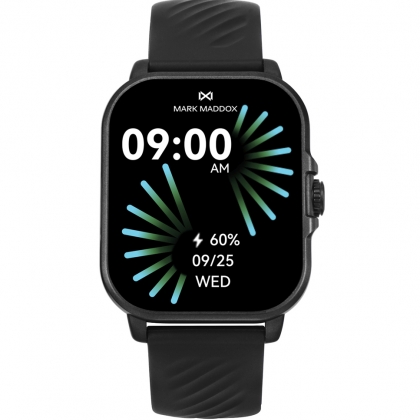 Polycarbonate Smart Watch with black silicone strap