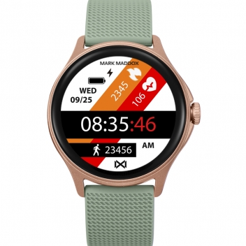 Smartwatch aus Polycarbonat mit grünem Silikonarmband