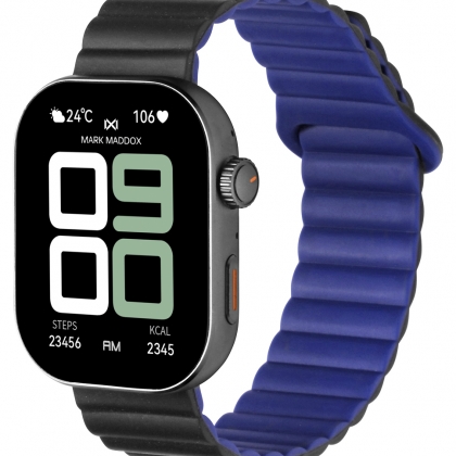 Smart watch metal case with black silicone strap