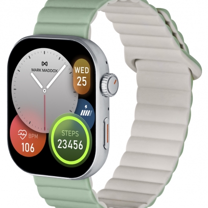Cassa in metallo per smartwatch con cinturino in silicone verde