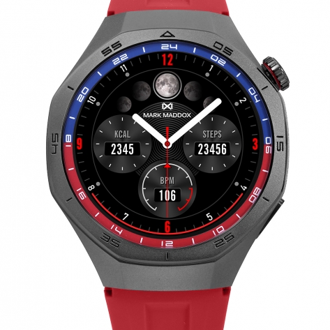 Smart Now · Smart Watches Reloj Smart caja de metal negra con correa de silicona roja