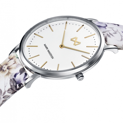 Greenwich Women's Watch Mark Maddox Greenwich three hands steel and faux leather strap with floral print