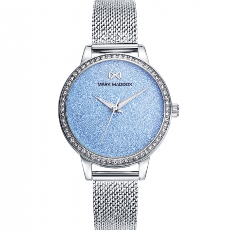 Tooting TOOTING women's watch with blue glitter dial and textured stainless steel mesh