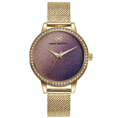 Tooting TOOTING women's watch with multicoloured glitter dial and textured gold IP mesh