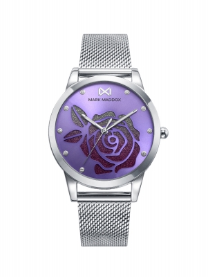 Tooting TOOTING women's watch with purple dial and multicoloured glitter flower