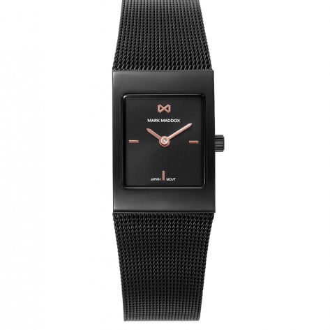 Alfama Reloj Mark Maddox de mujer caja de acero Ip negro con malla milanesa de acero Ip negro, movimiento cuarzo