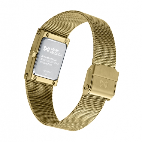 Alfama Reloj Mark Maddox de mujer caja de acero Ip dorado con malla milanesa de acero Ip dorado, movimiento cuarzo