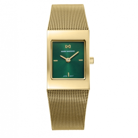 Alfama Reloj Mark Maddox de mujer caja de acero Ip dorado con malla milanesa de acero Ip dorado, movimiento cuarzo