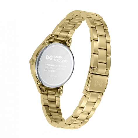 Greenwich Reloj Mark Maddox de mujer caja de acero Ip dorado , brazalete de acero Ip dorado, movimiento cuarzo