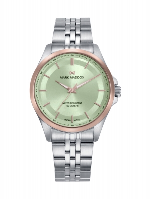 Marais Orologio da donna con cassa bicolore in acciaio e IP rosa, quadrante verde e bracciale in acciaio. Design attuale con impermeabilità 10 ATM