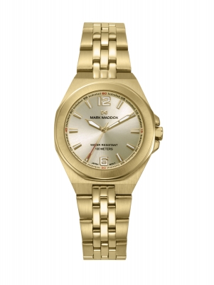 Marais Reloj de mujer en acero ip dorado, con esfera dorada y resistencia al agua de 10 ATM