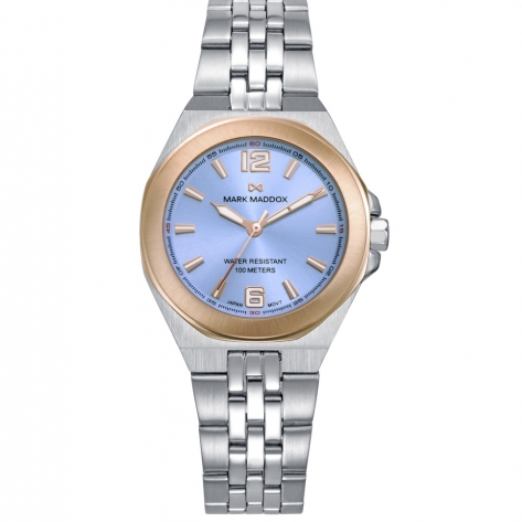 Marais Reloj de mujer bitono con esfera azul, caja de acero e Ip rosa y brazalete de acero