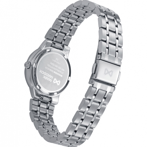 Mission Reloj de mujer con caja de acero, bisel rosa, esfera rosa y brazalete metálico. Resistente al agua hasta 10 ATM