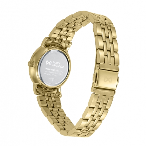 Greenwich Reloj Mark Maddox de mujer caja de acero Ip dorado,5 Atm , brazalete de acero Ip dorado, movimiento cuarzo