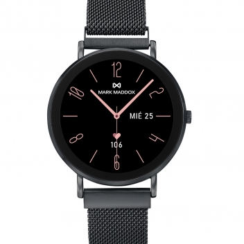 Reloj Smart caja de metal negra  con malla milanesa de acero Ip negro